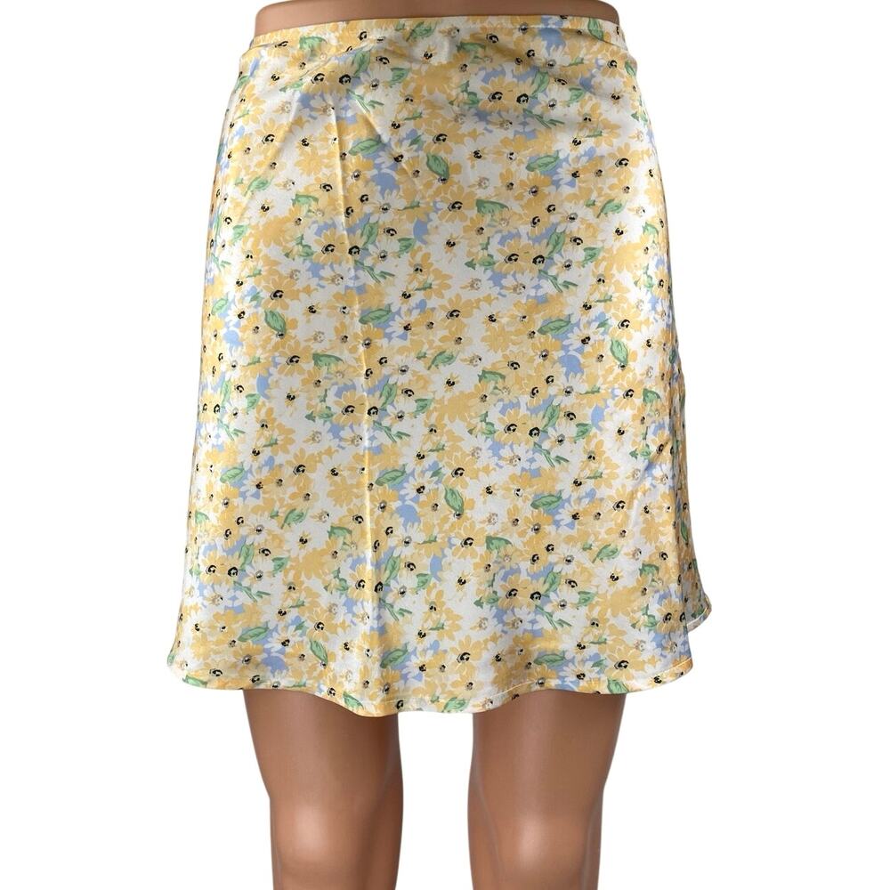 Princess Polly Multicolor Silk Satin Floral High Waist Zip Mini A-Line Skirt 8